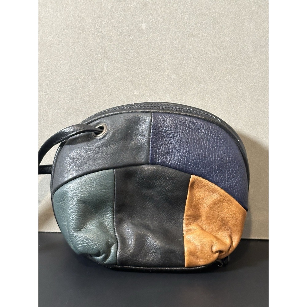 Vintage Leather Multicolor Patchwork Crossbody Purse‎